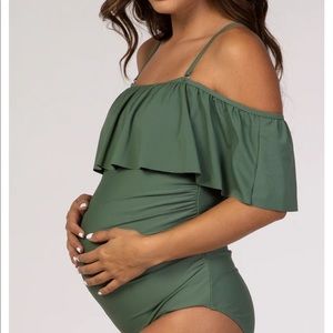 PinkBlush Olive Ruffle Trim Ruched One-Piece Maternity Swimsuit